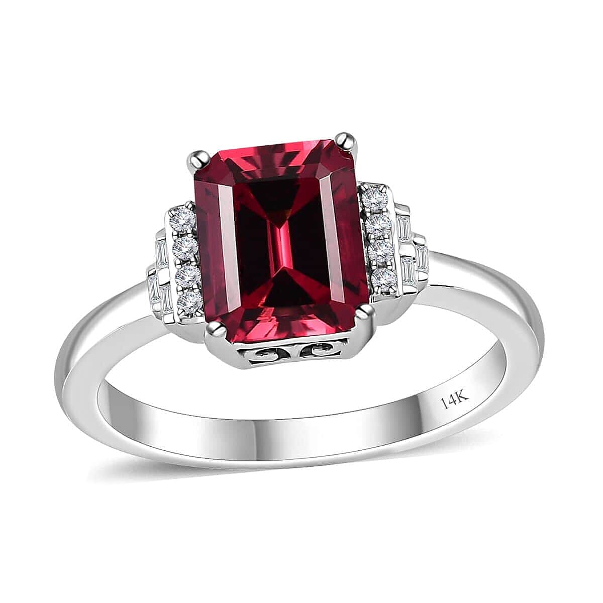 Luxoro AAA Ouro Fino Rubellite and G-H I2 Diamond 2.90 ctw Ring in 14K White Gold