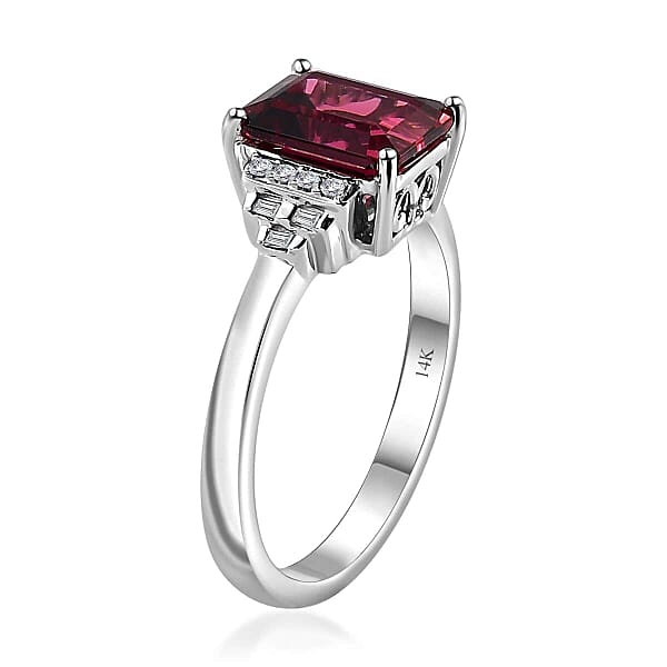 Luxoro AAA Ouro Fino Rubellite And G-H I2 Diamond 2.90 Ctw Ring In 14K White Gold