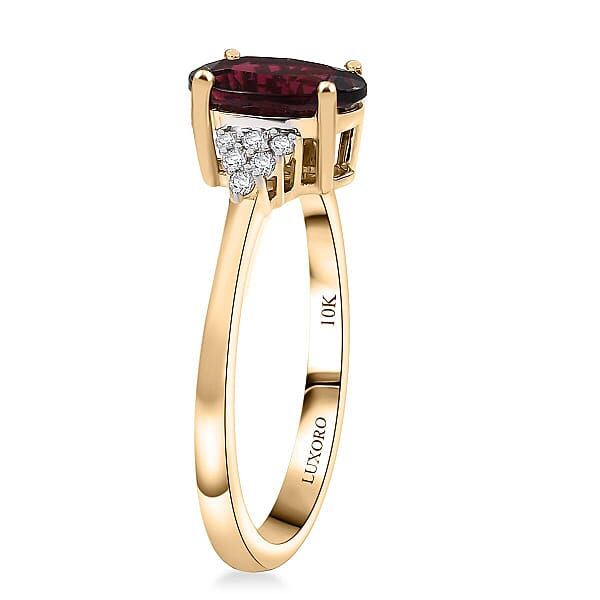Luxoro AAA Ouro Fino Rubellite And G-H I2 Diamond 2.05 Ctw Ember Kiss Ring In 10K Yellow Gold
