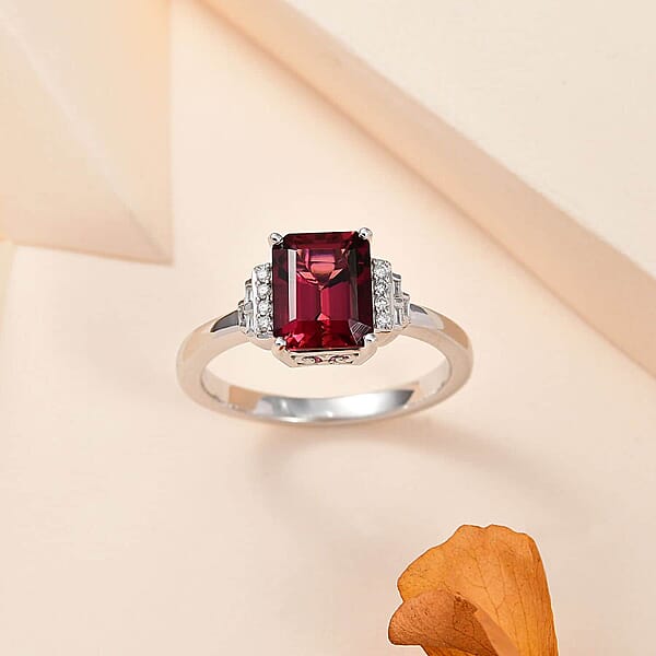 Luxoro AAA Ouro Fino Rubellite And G-H I2 Diamond 2.90 Ctw Ring In 14K White Gold