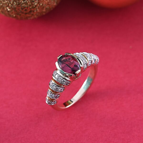 Luxoro AAA Ouro Fino Rubellite And G-H I2 Diamond 1.60 Ctw Ring In 10K Yellow Gold