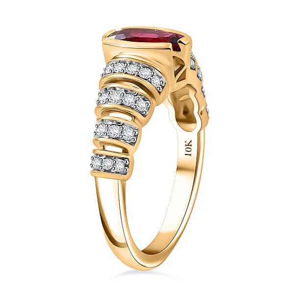 Luxoro AAA Ouro Fino Rubellite And G-H I2 Diamond 1.60 Ctw Ring In 10K Yellow Gold