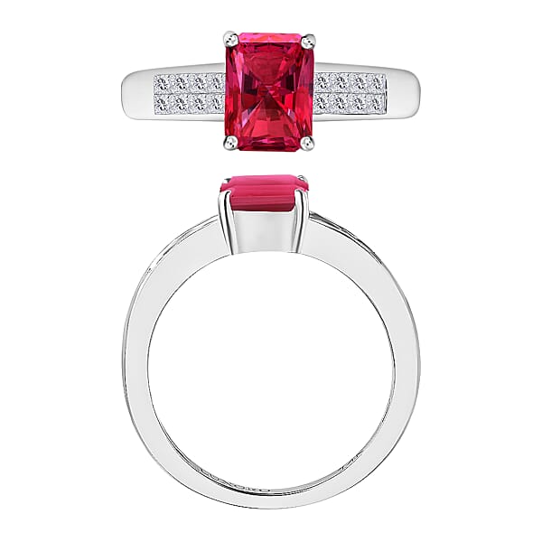 Luxoro AAA Ouro Fino Rubellite And G-H I2 Diamond 1.84 Ctw Ring In 14K White Gold (Size 10.0) (Del. In 10-12 Days)