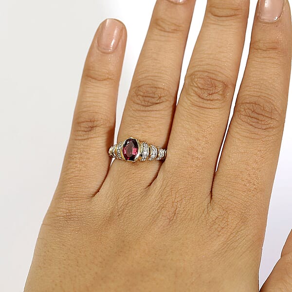 Luxoro AAA Ouro Fino Rubellite And G-H I2 Diamond 1.60 Ctw Ring In 10K Yellow Gold