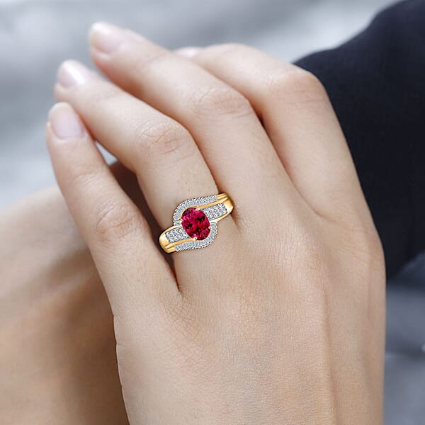 Luxoro AAA Ouro Fino Rubellite And G-H I2 Diamond 1.76 Ctw Ring In 14K Yellow Gold (Size 10.0) (Del. In 10-12 Days)