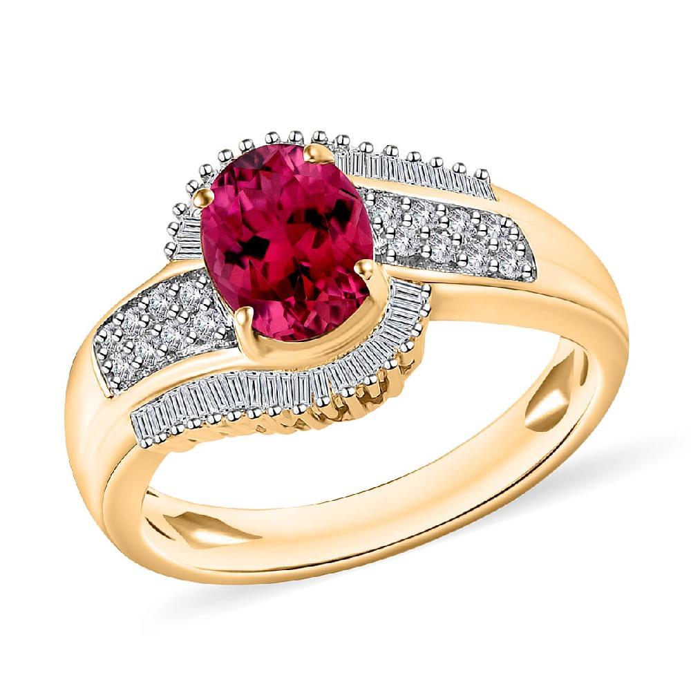 Luxoro AAA Ouro Fino Rubellite and G-H I2 Diamond 1.76 ctw Ring in 14K Yellow Gold (Size 10.0) (Del. in 10-12 Days)