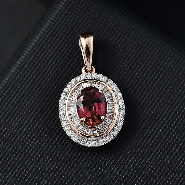 Luxoro AAA Ouro Fino Rubellite And G-H I2 Diamond 1.80 Ctw Double Halo Pendant Without Chain In 10K Rose Gold