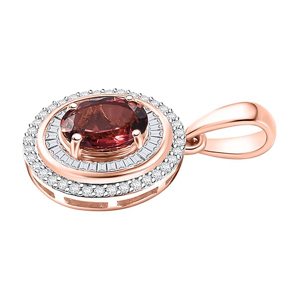 Luxoro AAA Ouro Fino Rubellite And G-H I2 Diamond 1.80 Ctw Double Halo Pendant Without Chain In 10K Rose Gold