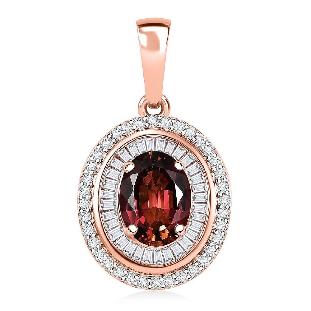 Luxoro AAA Ouro Fino Rubellite and G-H I2 Diamond 1.80 ctw Double Halo Pendant without Chain in 10K Rose Gold