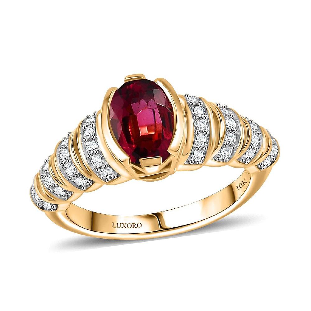 Luxoro AAA Ouro Fino Rubellite and G-H I2 Diamond 1.60 ctw Ring in 10K Yellow Gold