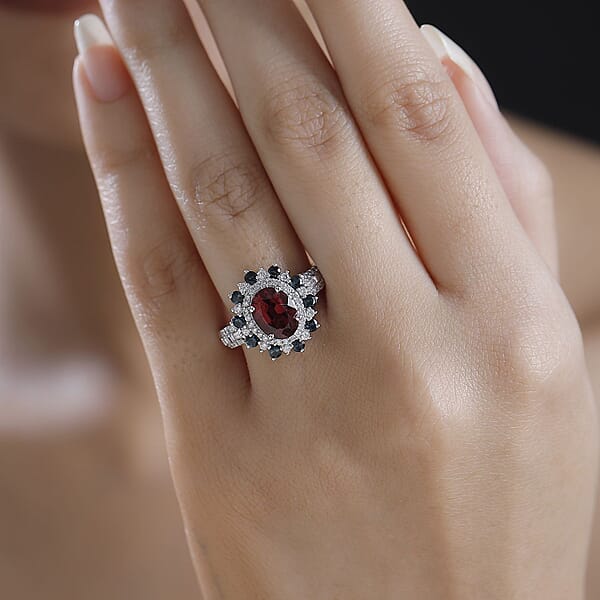 Luxoro AAA Ouro Fino Rubellite Indicolite Diamond Floral Ring In 14K White Gold 2.78 Ctw