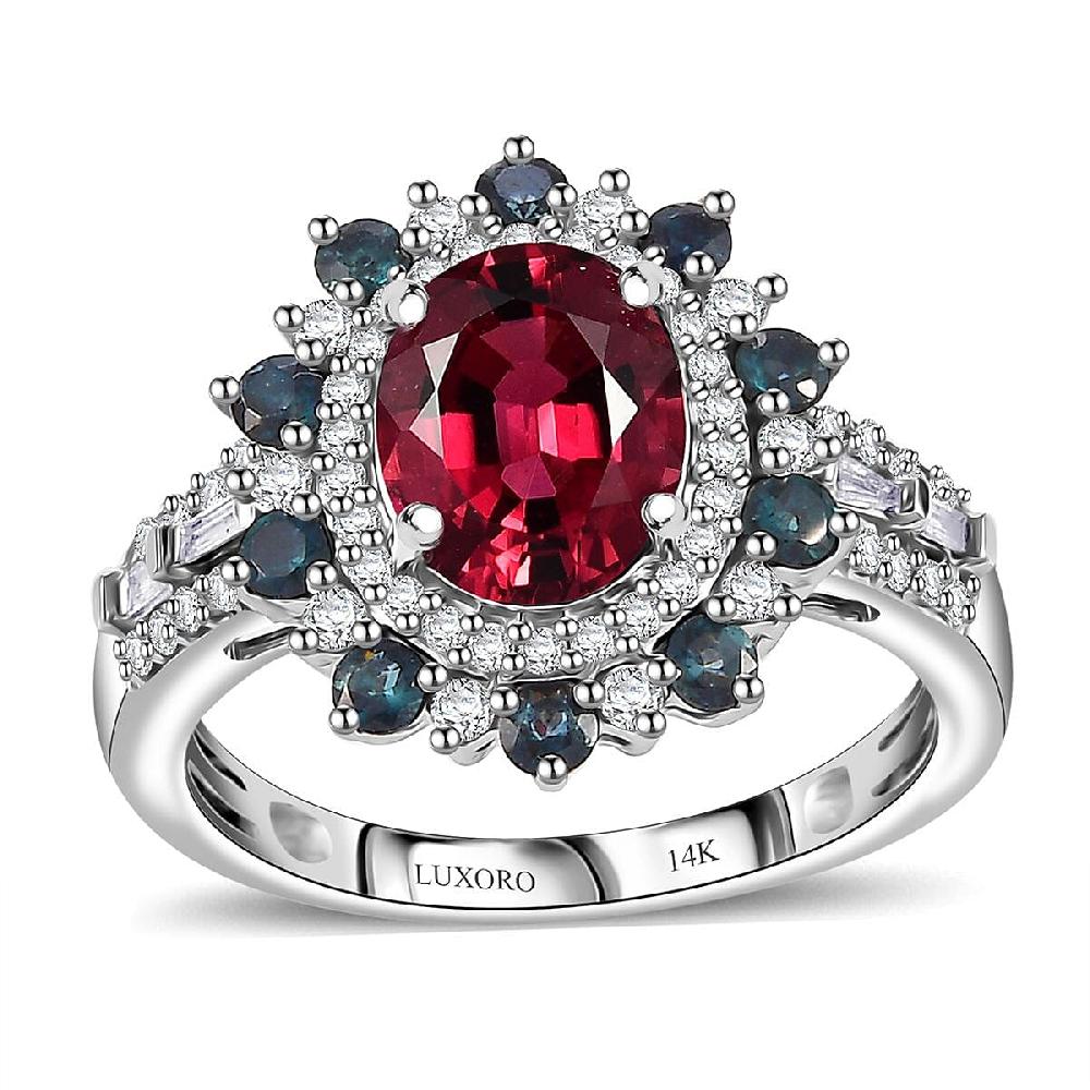 Luxoro AAA Ouro Fino Rubellite Indicolite Diamond Floral Ring in 14K White Gold 2.78 ctw