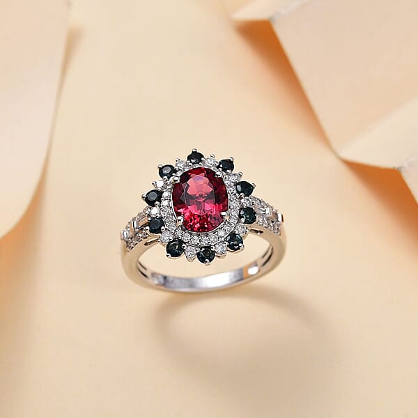 Luxoro AAA Ouro Fino Rubellite Indicolite Diamond Floral Ring In 14K White Gold 2.78 Ctw