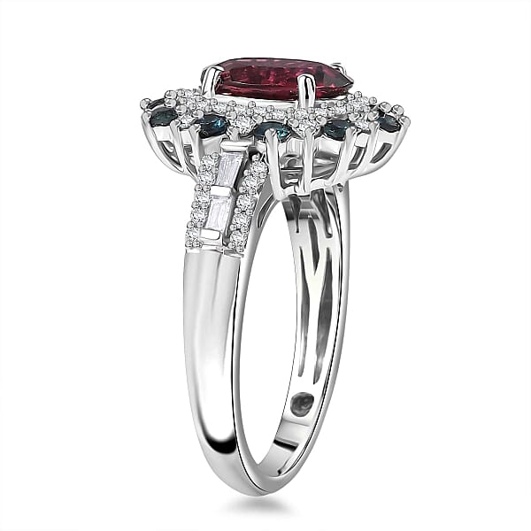 Luxoro AAA Ouro Fino Rubellite Indicolite Diamond Floral Ring In 14K White Gold 2.78 Ctw