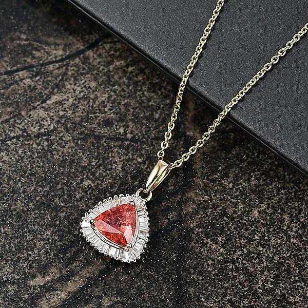 Luxoro AAA Padparadscha Sapphire Diamond Pendant Necklace In 14K Yellow Gold 1.20 Ctw (20 Inches)