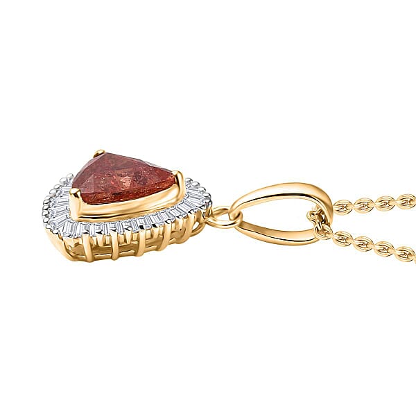 Luxoro AAA Padparadscha Sapphire Diamond Pendant Necklace In 14K Yellow Gold 1.20 Ctw (20 Inches)