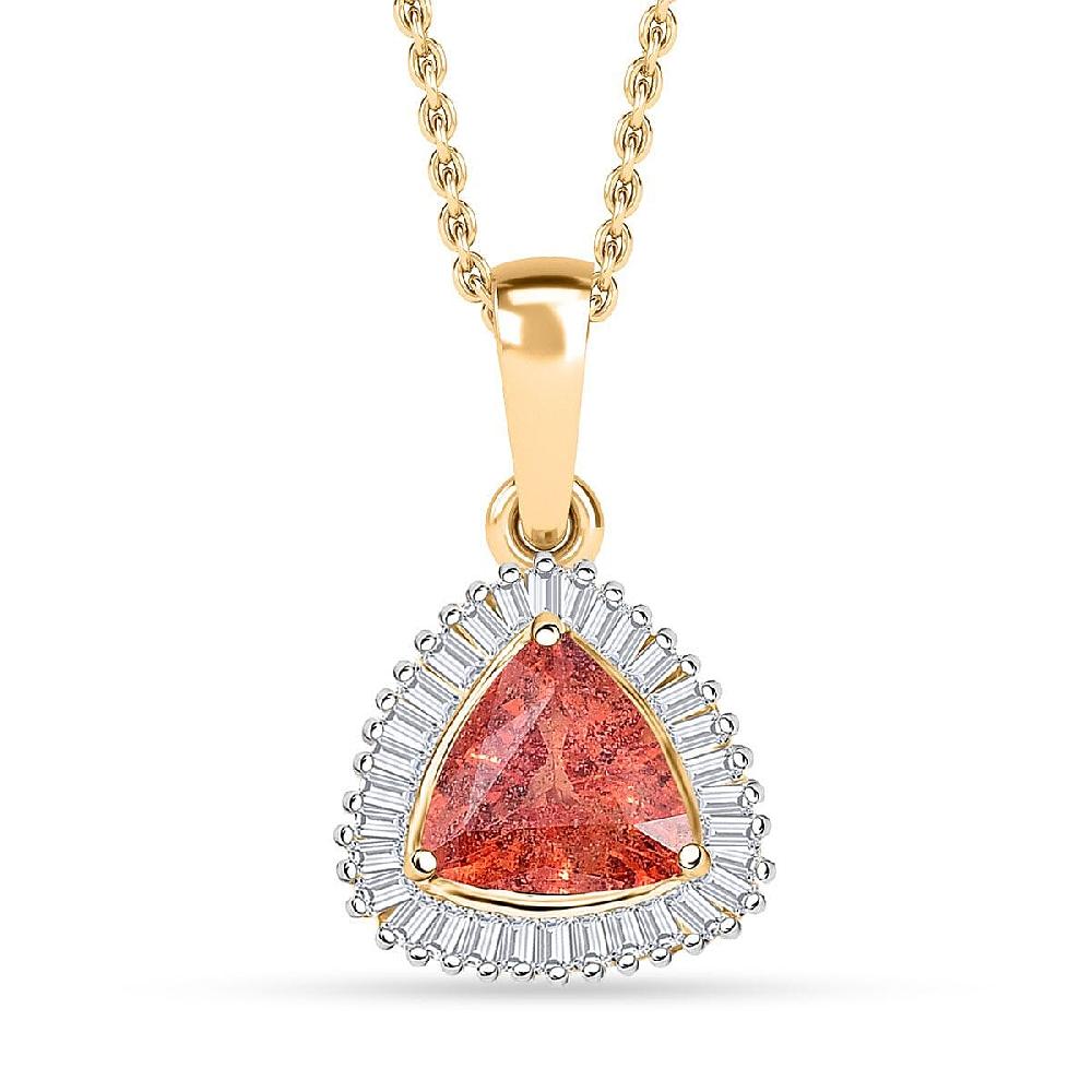 Luxoro AAA Padparadscha Sapphire Diamond Pendant Necklace in 14K Yellow Gold 1.20 ctw (20 Inches)