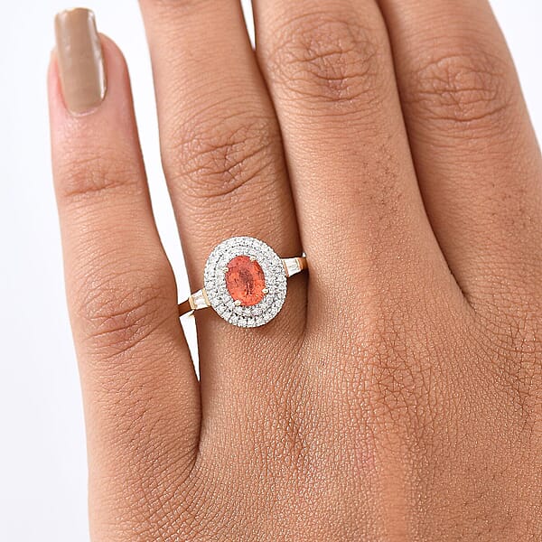Luxoro AAA Padparadscha Sapphire Diamond Ring In 14K Yellow Gold 1.35 Ctw