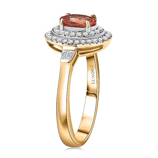 Luxoro AAA Padparadscha Sapphire Diamond Ring In 14K Yellow Gold 1.35 Ctw