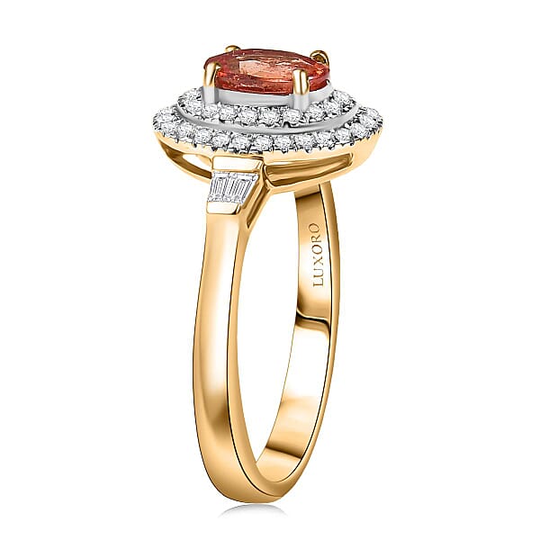 Luxoro AAA Padparadscha Sapphire Diamond Ring In 14K Yellow Gold 1.35 Ctw