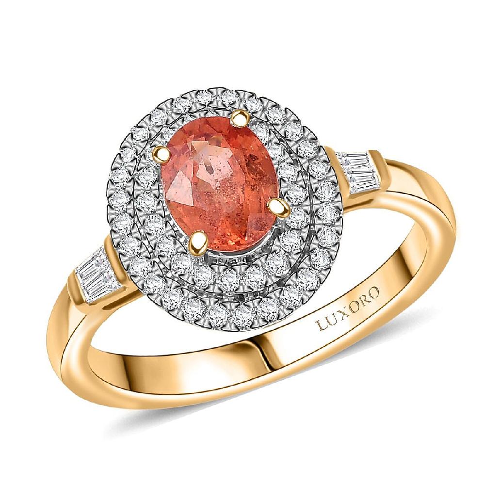 Luxoro AAA Padparadscha Sapphire Diamond Ring in 14K Yellow Gold 1.35 ctw
