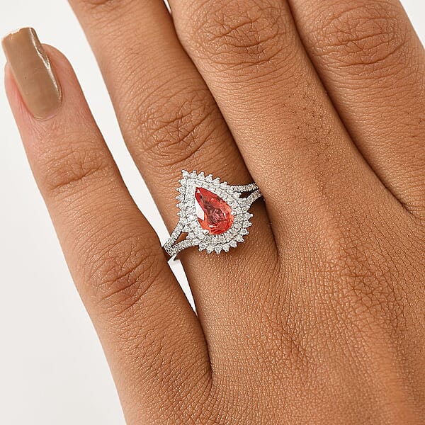 Luxoro AAA Padparadscha Sapphire Diamond Ring In 14K White Gold 1.80 Ctw