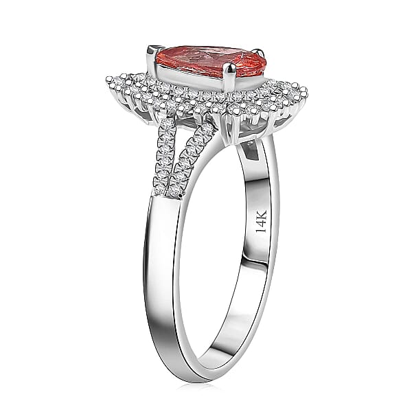 Luxoro AAA Padparadscha Sapphire Diamond Ring In 14K White Gold 1.80 Ctw