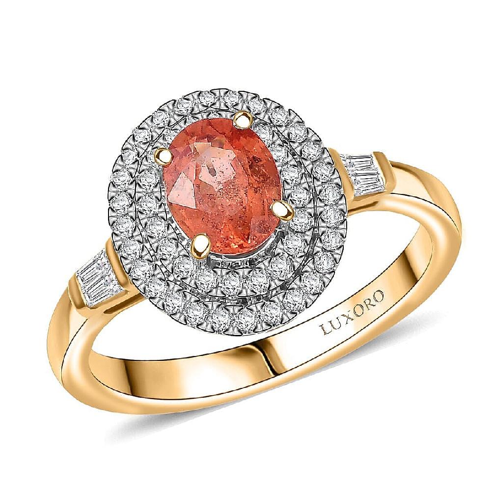 Luxoro AAA Padparadscha Sapphire Diamond Ring in 14K Yellow Gold 1.35 ctw