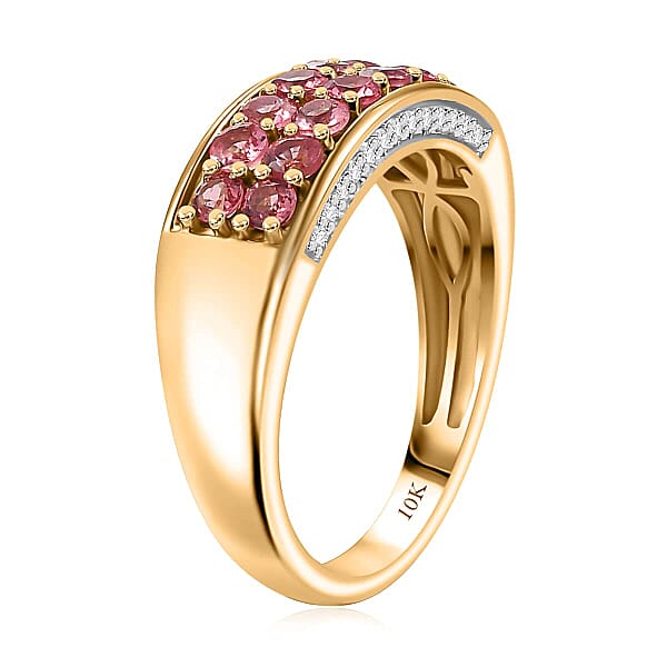 Luxoro AAA Padparadscha Spinel Diamond Double Row Ring In 10K Yellow Gold 1.40 Ctw