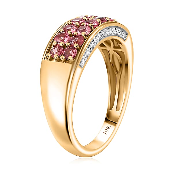 Luxoro AAA Padparadscha Spinel Diamond Double Row Ring In 10K Yellow Gold 1.40 Ctw