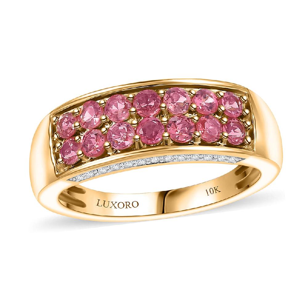 Luxoro AAA Padparadscha Spinel Diamond Double Row Ring in 10K Yellow Gold 1.40 ctw