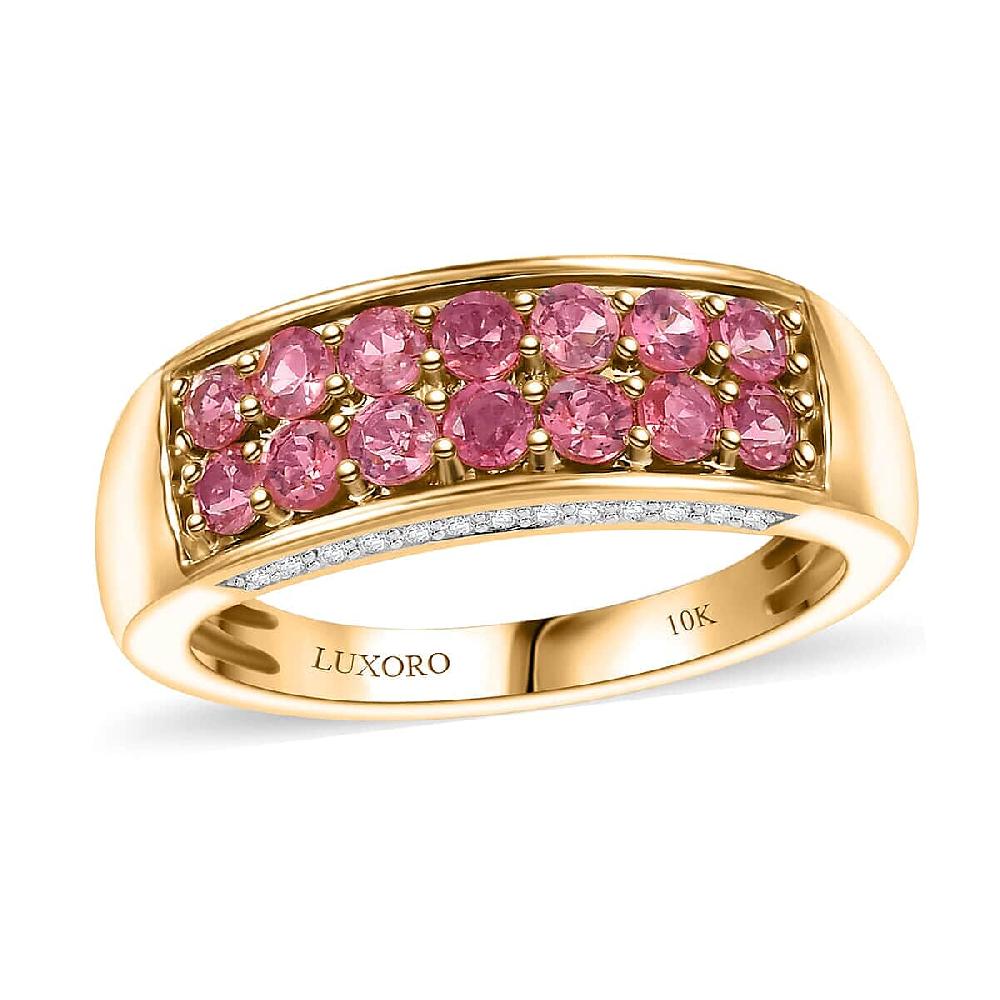 Luxoro AAA Padparadscha Spinel Diamond Double Row Ring in 10K Yellow Gold 1.40 ctw