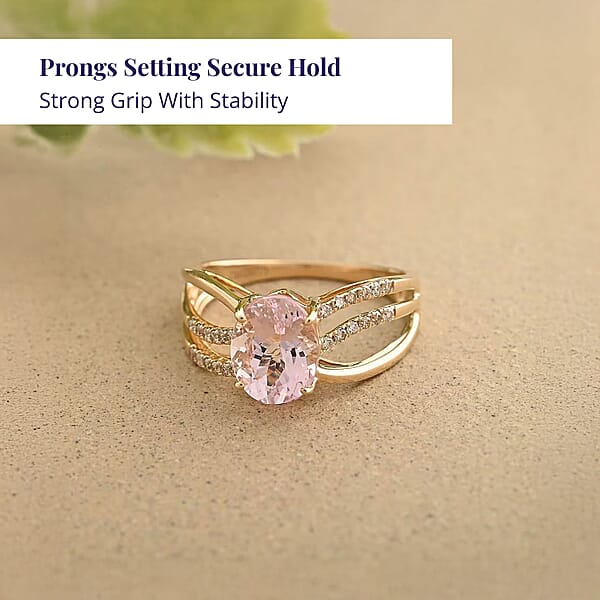 Luxoro AAA Palmeiras Pink Morganite And G-H I2 Diamond 1.90 Ctw Ring In 14K Yellow Gold