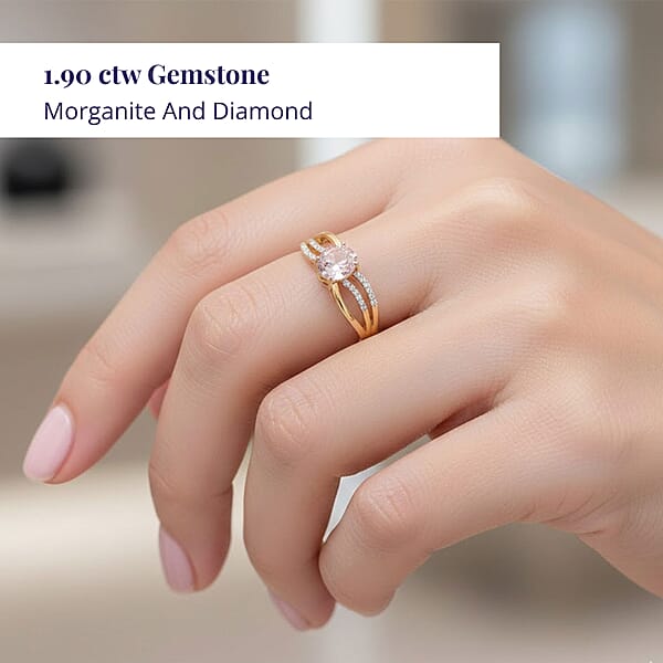 Luxoro AAA Palmeiras Pink Morganite And G-H I2 Diamond 1.90 Ctw Ring In 14K Yellow Gold