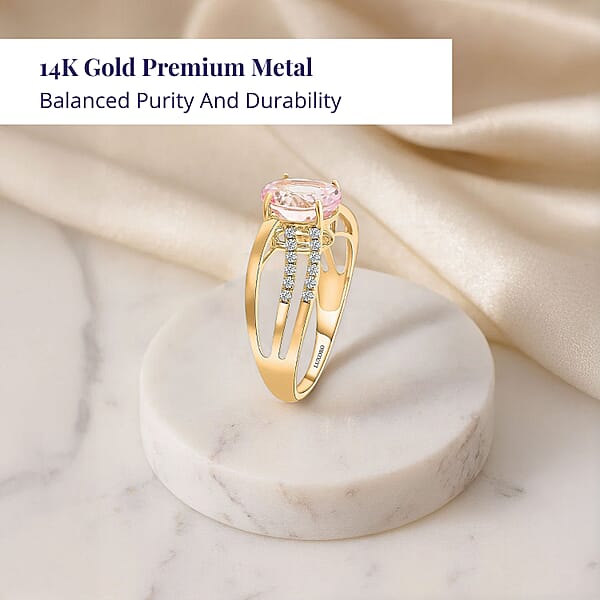 Luxoro AAA Palmeiras Pink Morganite And G-H I2 Diamond 1.90 Ctw Ring In 14K Yellow Gold