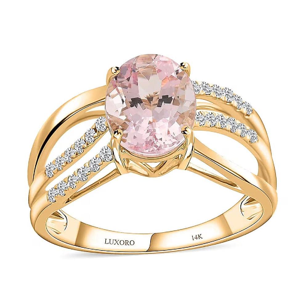 Luxoro AAA Palmeiras Pink Morganite and G-H I2 Diamond 1.90 ctw Ring in 14K Yellow Gold