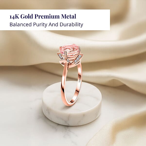 Luxoro AAA Palmeiras Pink Morganite And I2 Diamond 1.85 Ctw Ring In 14K Rose Gold