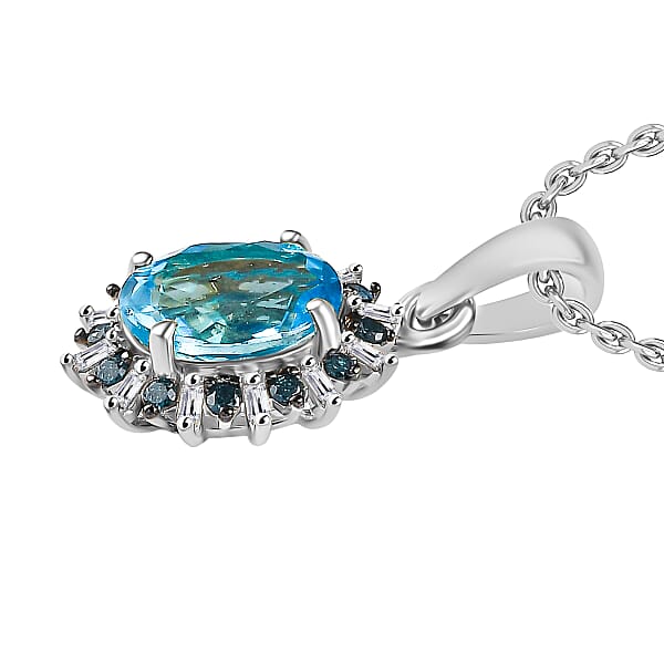 Luxoro AAA Paraiba Apatite Blue Diamond And I2 Diamond 1.38 Ctw Pendant Necklace In 10K White Gold 20 Inches (Del. In 10-12 Days)
