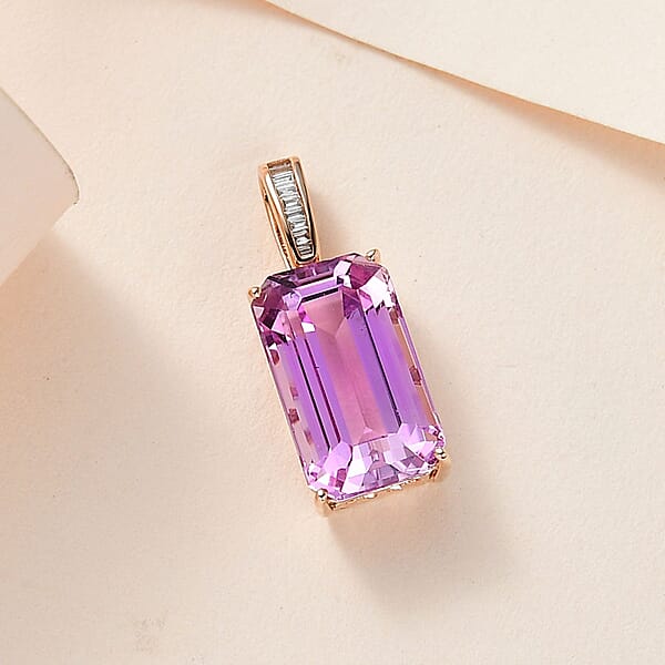 Luxoro AAA Patroke Kunzite 9.05 Ctw And G-H SI Diamond Pendant In 14K Rose Gold
