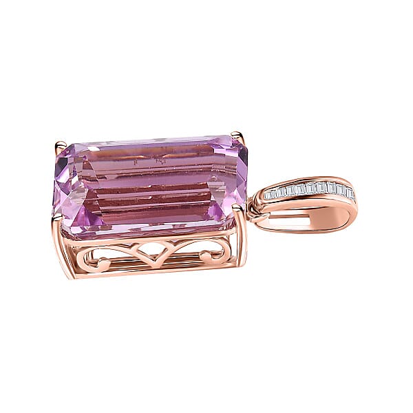 Luxoro AAA Patroke Kunzite 9.05 Ctw And G-H SI Diamond Pendant In 14K Rose Gold