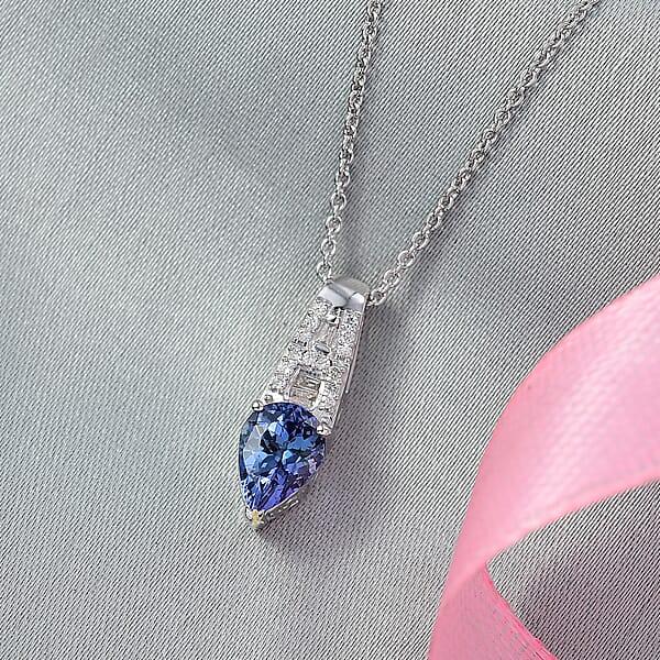 Luxoro AAA Peacock Tanzanite And Diamond I2 1.50 Ctw Art Deco Pendant Necklace In 10K White Gold 20 Inches