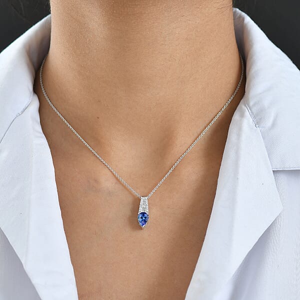 Luxoro AAA Peacock Tanzanite And Diamond I2 1.50 Ctw Art Deco Pendant Necklace In 10K White Gold 20 Inches