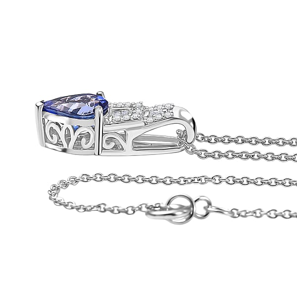 Luxoro AAA Peacock Tanzanite And Diamond I2 1.50 Ctw Art Deco Pendant Necklace In 10K White Gold 20 Inches