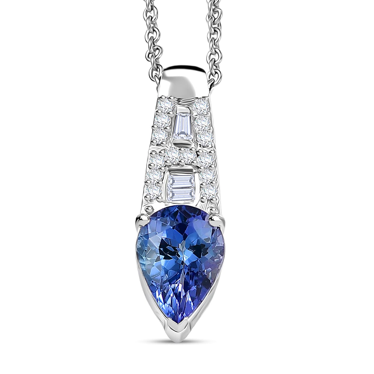 Luxoro AAA Peacock Tanzanite and Diamond I2 1.50 ctw Art Deco Pendant Necklace in 10K White Gold 20 Inches