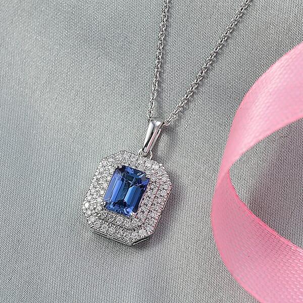 Luxoro AAA Peacock Tanzanite And Diamond I2 2.00 Ctw Twilight Grace Pendant Necklace In 10K White Gold 4.25 Grams 20 Inches