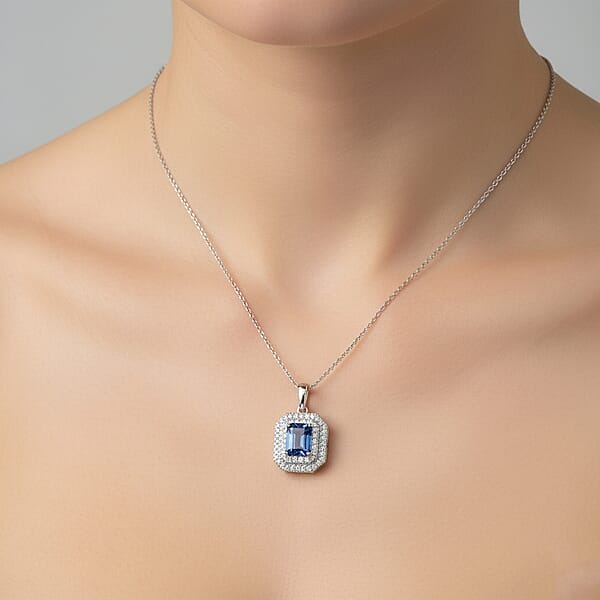 Luxoro AAA Peacock Tanzanite And Diamond I2 2.00 Ctw Twilight Grace Pendant Necklace In 10K White Gold 4.25 Grams 20 Inches