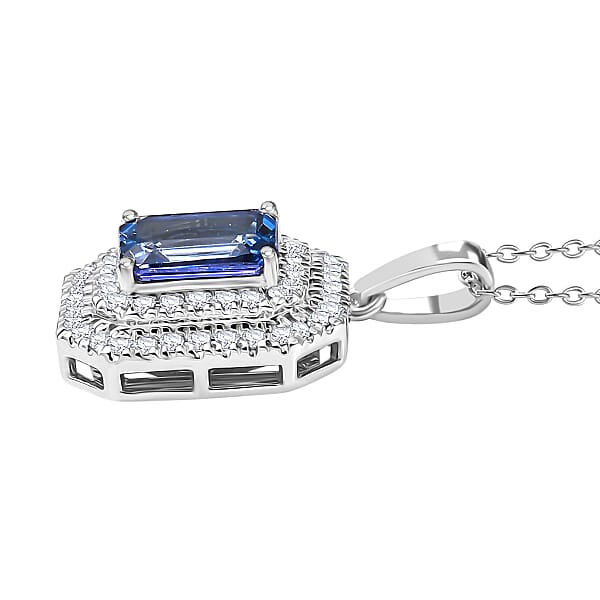 Luxoro AAA Peacock Tanzanite And Diamond I2 2.00 Ctw Twilight Grace Pendant Necklace In 10K White Gold 4.25 Grams 20 Inches