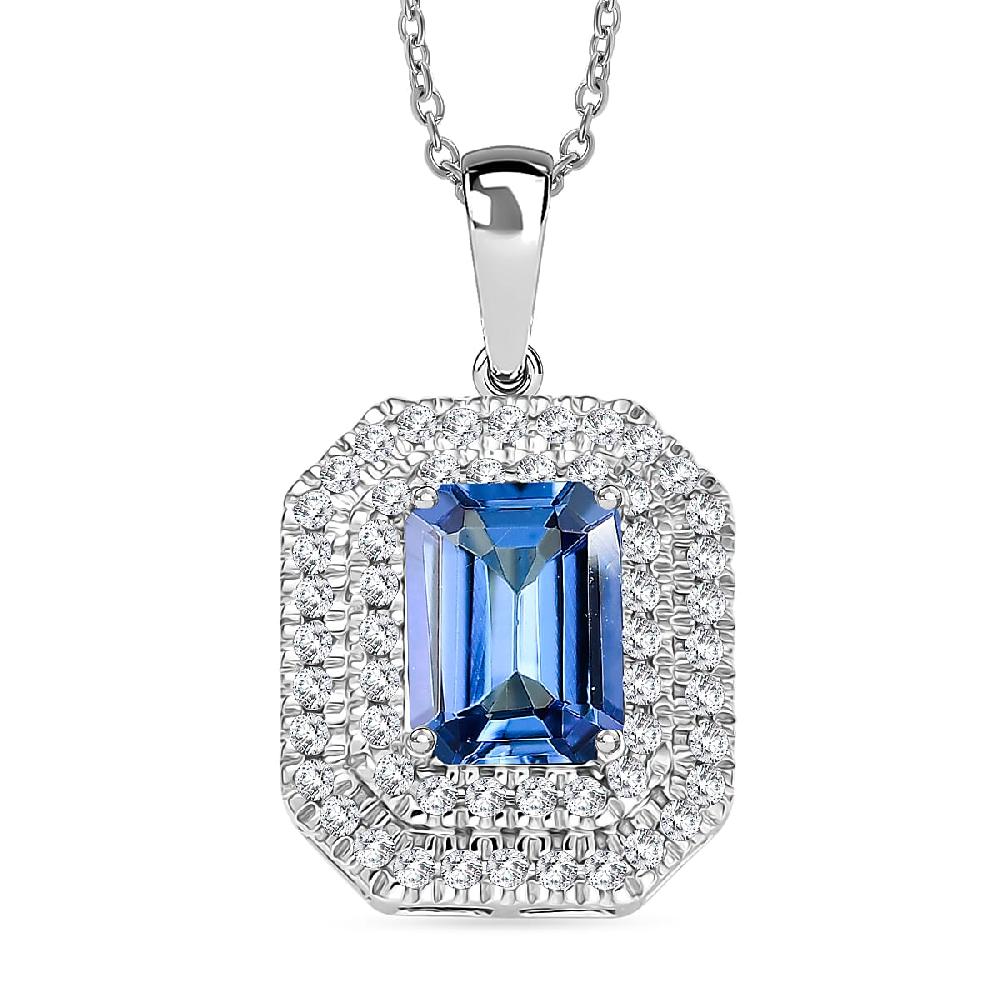 Luxoro AAA Peacock Tanzanite and Diamond I2 2.00 ctw Twilight Grace Pendant Necklace in 10K White Gold 4.25 Grams 20 Inches