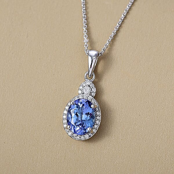 Luxoro AAA Peacock Tanzanite And Diamond I2 2.50 Ctw Celestial Halo Pendant Necklace In 10K White Gold 20 Inches