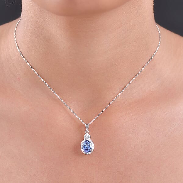 Luxoro AAA Peacock Tanzanite And Diamond I2 2.50 Ctw Celestial Halo Pendant Necklace In 10K White Gold 20 Inches